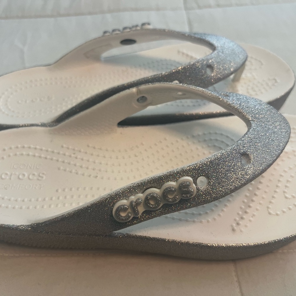 CROCS Silver White Sandals with Glittery Straps